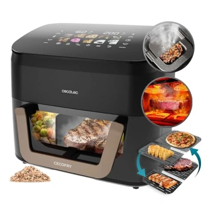 Afbeelding van Cecotec Cecofryer &amp; Grill Smokin&#039; 11000 Air Fryer, 10 l, 2200 W, 3 in 1 friteuse, grill, plaat, geïntegreerde rookoven, menu&#039;s, temperatuur 40 200 C, dubbele temperatuur, gelijkmatig koken