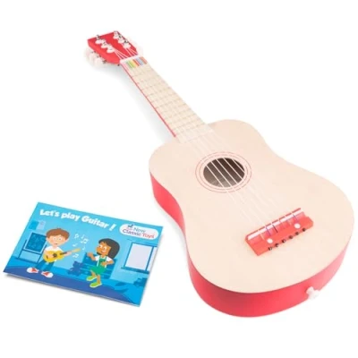 Afbeelding van New Classic Toys Speelgoedinstrument Houten speelgoedgitaar met draagriem Inclusief muziekboekje