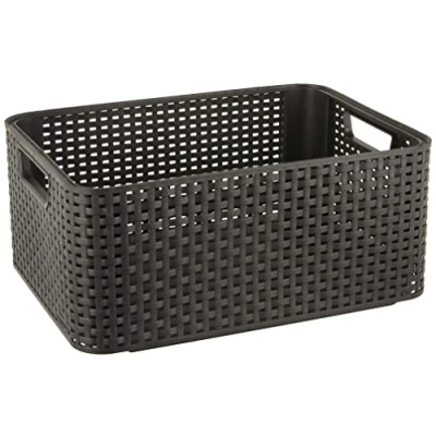 Image de Curver 205846 aspect rotin style boîte de rangement taille m polypropylène anthracite 38,6 x 28,7 17 cm
