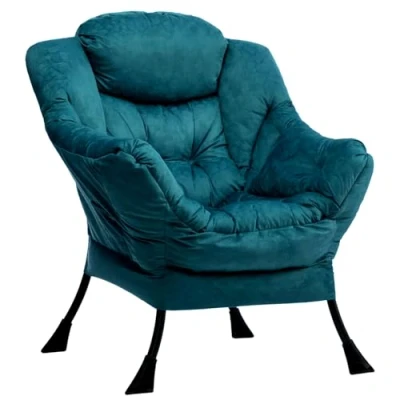 Afbeelding van HollyHOME relaxstoel, woonkamerstoel, bijzetstoel, leesstoel, slaapkamerstoel, Scandinavische stoel van staal, blauw/groen