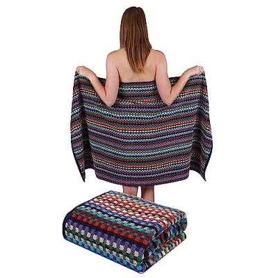 Afbeelding van Betz Set van 2 XXL badhanddoeken, 100% katoen, ruitpatroon, meerkleurig, afmetingen: 80 x 150 cm