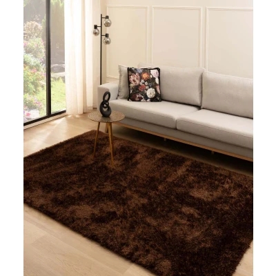 Afbeelding van Hoogpolig Tapijt/Vloerkleed Velvet Posh Donkerbruin 200x300 Cm