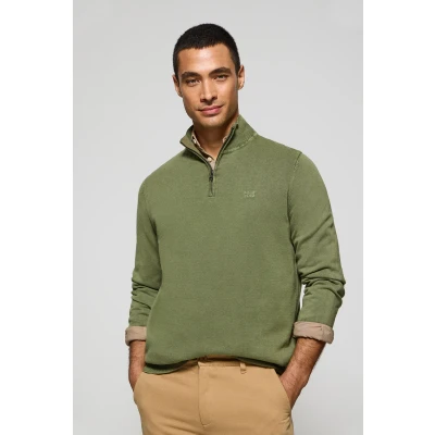 Afbeelding van Polo Club Heren Jersey Verde Claro De Media Cremallera Garment Dye Con Logo Bordado L