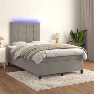 Image de vidaXL Sommier à lattes de lit avec matelas LED Gris clair 120x200 cm3134273