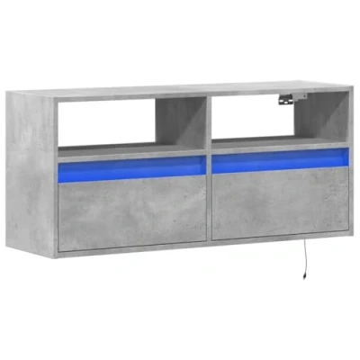 Image de vidaXL Meuble TV mural avec lumières LED gris béton 100x31x45 cm852337