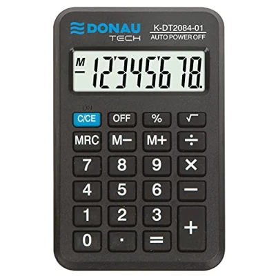 Afbeelding van DONAU TECH/K DT2084 01 8 cijferige rekenmachine, wortelfunctie 97 x 60 11 mm, kleur: zwart, werkt op batterijen, compact design