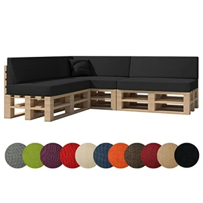 Afbeelding van chilly pilley Palletkussen, tuinkussen, binnen en buiten, wasbaar, afneembaar, zitkussen, rugkussen (8 delige set, zwart)