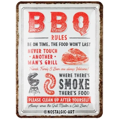 Afbeelding van Nostalgic Art Metalen bord in retrostijl, 15 x 20 cm, BBQ Rules, cadeau idee voor grillfans, van metaal, vintage design met spreuk
