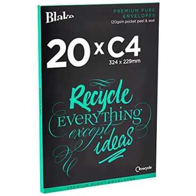 Afbeelding van Blake Premium Pure gerecyclede enveloppen, C4, 229 x 324 mm,120 g/m2 zelfklevend, 20 stuks, wit