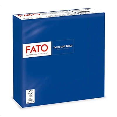 Afbeelding van Fato Wegwerp papieren servetten, ideaal voor levensmiddelen en buffetten, verpakking met 50 formaat 33 x 33, 4 laags, nachtblauw, 100% pure cellulose, FSC gecertificeerd.