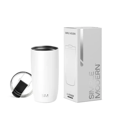 Afbeelding van Simple Modern Reiskoffiemok met klapdeksel Geïsoleerde ijskoffiemok van roestvrij staal Geschenken voor mannen en vrouwen Voyager Collectie 470 ml Winterwit