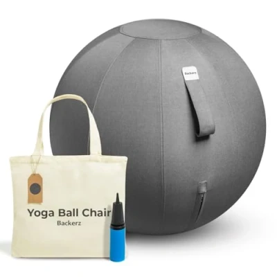 Afbeelding van Backerz® Zitbal Kantoor en Thuis 75 CM Luxe Yoga Bal Zitballen met Hoes Ergonomische Bureaustoel Linnen Antraciet