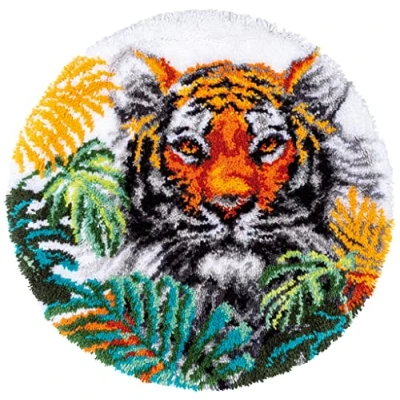 Afbeelding van Tijger met Jungle Bladeren Voorbedrukt Vervaco Knoopkleed PN 0187077