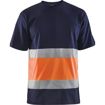 Image de T shirt haute visibilité col rond marine/orange fluorescent