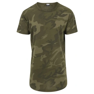 Afbeelding van Urban Classics CAMO Shaped LONG TEE Tshirt print, Heren, Maat: Medium, Olive