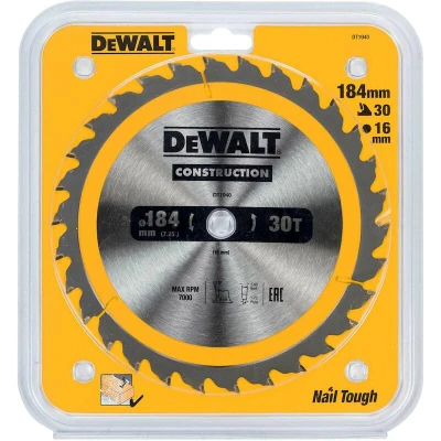 Afbeelding van DeWALT Cirkelzaagblad voor Hout Construction Ø 184mm Asgat 16mm 30T DT1940 QZ
