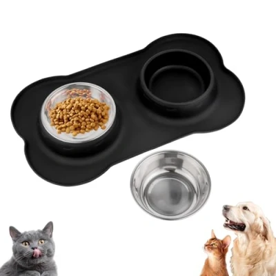 Afbeelding van Gamelle pour chien et chat petit en acier inoxydable Avec 1 tapis antidérapant silicone (36 x 21 cm)