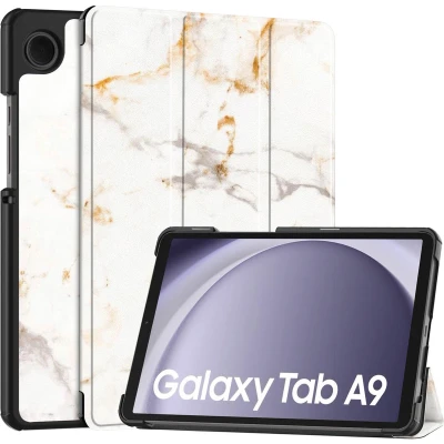 Afbeelding van iMoshion Tablet Hoes Geschikt voor Samsung Galaxy Tab A9 8.7 inch Design Trifold Bookcase Meerkleurig /White Marble