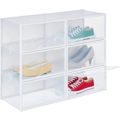 Afbeelding van Relaxdays schoenenbox transparant set van 6 sneakerbox tot schoenmaat 48 kunststof