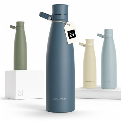 Afbeelding van LARS NYSØM &#039;Nåde&#039; Roestvrijstalen drinkfles 1000ml BPA vrije geïsoleerde waterfles 1,00 Liter Blue Stone