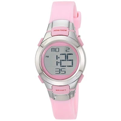 Afbeelding van Armitron Sport Dames chronograaf digitaal horloge met harsarmband 45/7012, Echt roze/zilver, 27 mm, Chronograaf,