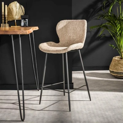 Afbeelding van Hoyz Collection Barstoel Ronde Buis 4 Stuks Boucle Zandkleur