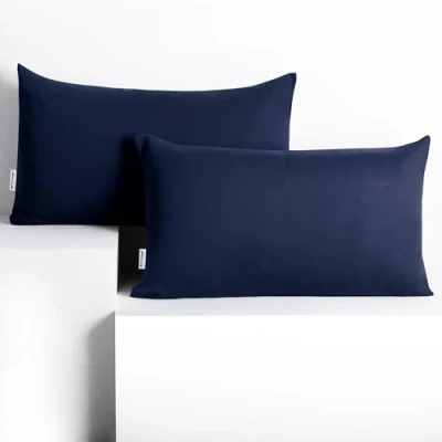 Afbeelding van DecoKing Set van 2 kussenslopen 50 x 60 cm katoenen jersey met ritssluiting donkerblauw amber