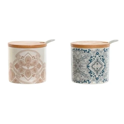 Afbeelding van Suikerpot Home ESPRIT Blauw Beige Roze Lila Bamboe Dolomite 7,5 x cm (2 Stuks)