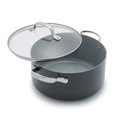 Afbeelding van GreenPan Valencia Pro Gezond keramiek, hard geanodiseerd, antiaanbaklaag, 24 cm/5,1 liter pan met deksel, PFAS vrij, inductie, vaatwasser, oven, grijs