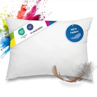 Afbeelding van wometo Verenkussen, 100% veren, 30 x 50 cm, 330 g, oekoTex kussen, vulkussen, katoen, wit, binnenkussenvulling, klein hoofdkussen (vele maten)