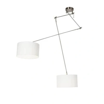 Afbeelding van QAZQA Smart hanglamp staal met kap 35 cm wit incl. 2 Wifi A60 Blitz