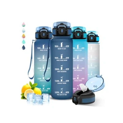 Afbeelding van Drinkfles, 1 liter, waterfles met rietje, lekvrij, sportfles, gemakkelijk mee te nemen, motiverende fles, slogan, schoolflessen, fitnessflessen, camping, yoga