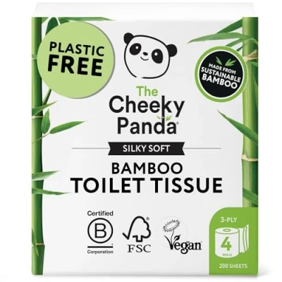 Afbeelding van The Cheeky Panda Bamboe toiletpapier, 4 rollen plasticvrije verpakking en duurzaam 100% composteerbaar