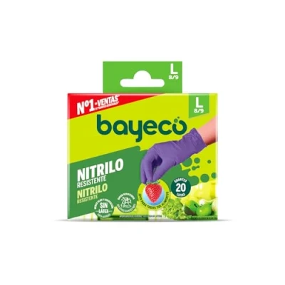 Afbeelding van Bayeco Nitril handschoenen voor eenmalig gebruik Paars Tweehandig Poeder en latexvrij Gestructureerde vingers een betere grip 20 stuks Maat L