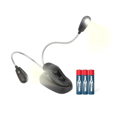 Image de Ansmann twinflex lampe liseuse de lecture livre lumière flexible avec 2 led clip voyage à pin