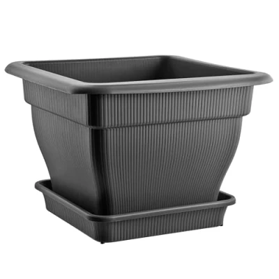 Afbeelding van BURI Bloempot, XXL, 60 x cm, met waterreservoir en schotel, 70 liter, tegen stilstaand water, uv vorstbestendig, robuuste plantenbak, antraciet