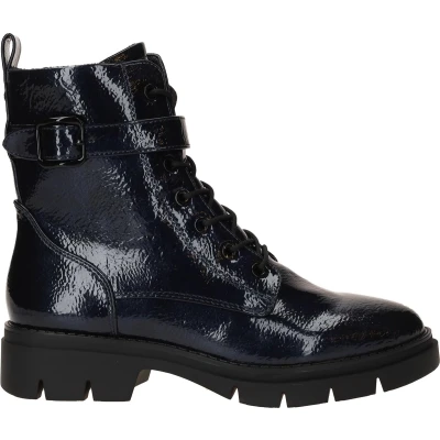 Afbeelding van Tamaris Enkellaarsjes met plateauzool, Dames, Maat: 37, Navy patent Hoogwaardig imitatieleer