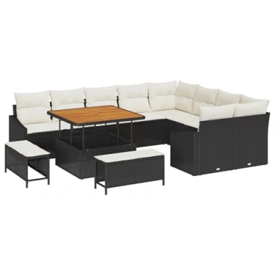 Afbeelding van vidaXL Tuinbank Set met kussen 12 pcs Zwart Poly rattan