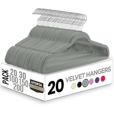 Afbeelding van Utopia Home 20 verpakkingen kleerhangers van premium fluweel, antislip en duurzame met 360 draaibare haak voor volwassenen, robuuste kleerhangers, grijs