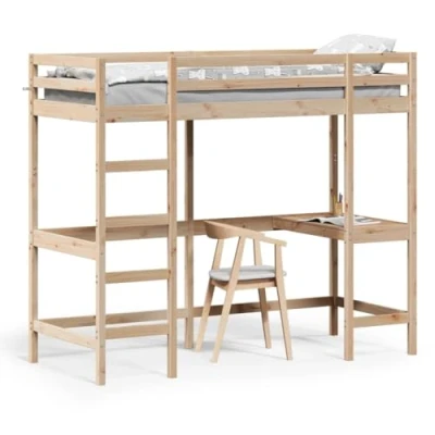 Afbeelding van vidaXL Hoogslaper met bureau massief grenenhout 80x200 cm