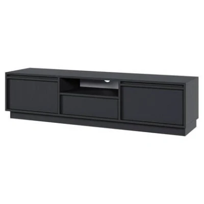 Afbeelding van Selsey Evo RTV kast met twee deuren en een lade van 154 cm Zwart op sokkel