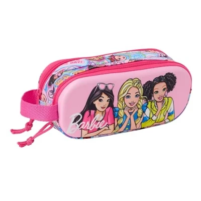 Afbeelding van Pennenetui met 2 vakken Barbie Roze 21 x 8 6 cm 3D