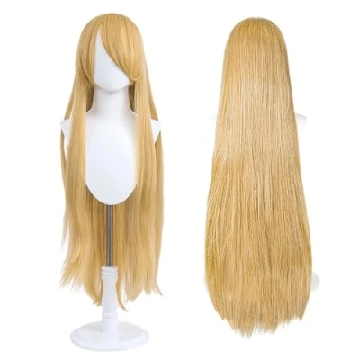 Afbeelding van 100 cm universele pruik voor feestjes, dagelijks gebruik, festival en Halloween, ideaal tv, film personages cosplay (goudblond)