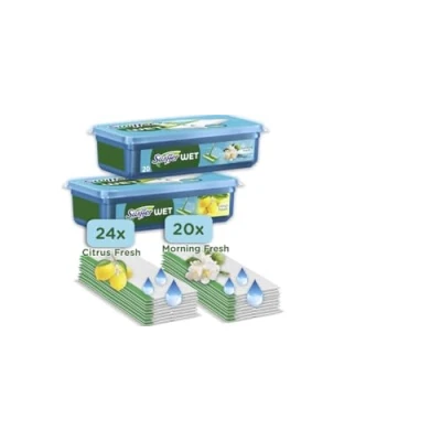 Afbeelding van Swiffer Vochtige Vloerdoekjes Vloerreiniger 24x Citrus Fresh en 20x Morning Voordeelverpakking