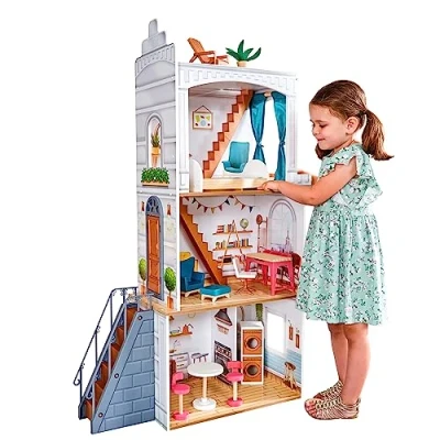 Afbeelding van KidKraft Rowan Houten Terras Poppenhuis met 13 Accessoires