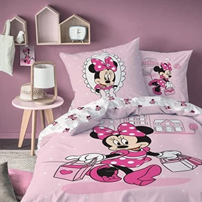 Afbeelding van Minnie Mouse flanellen beddengoedset, dekbedovertrek 135 x 200 cm en 80 cm, kinderbeddengoed voor meisjes, 2 delig, 1 kussensloop +