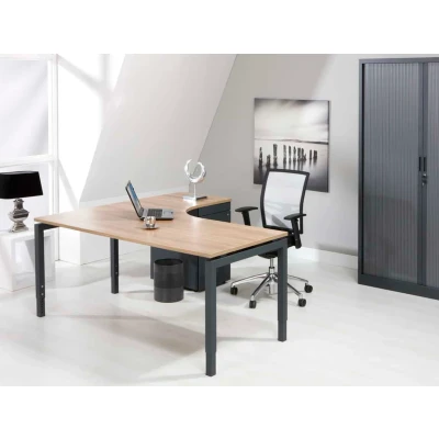 Afbeelding van Hoogte verstelbaar wingbureau 4 poot Kubus breed 160CM diep 120CM bladkleur Ahorn framekleur Aluminium (RAL9006) wingzijde Rechts