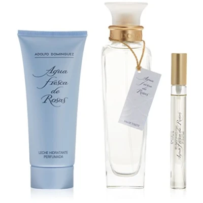 Afbeelding van Adolfo Dominguez Agua Fresca de Rosas Eau Toilette voor dames, 3 delig (Edt 120 ml + Body Milk 100 Edt 10 ml), prijs/100