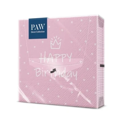 Afbeelding van PAW Papieren servetten, 3 laags (33 x 33 cm), 20 stuks, perfect voor feesten, verjaardagen, vieringen, ideale tafeldecoratie verjaardagsfeesten, speciale dag, lichtroze