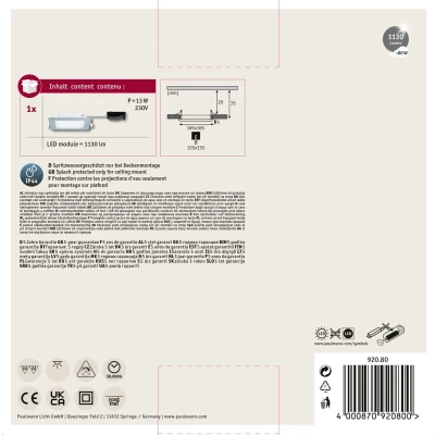 Afbeelding van PAULMANN LED inbouwlamp voor badkamer vast ingebouwd 12 W IP44 Chroom (mat)